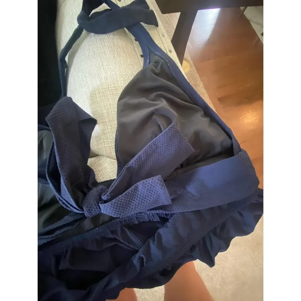 New J.Crew Navy‎ Ruffled 2-pc Bikini Set Swim Suit Tank Top w Bikini Bottom MED